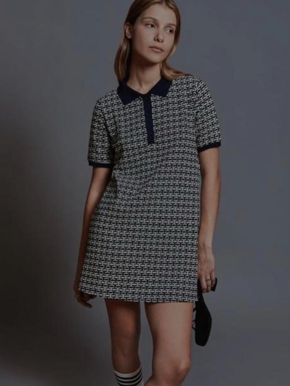 Zara Jacquard Navy and Whitw Polo Mini Dress
